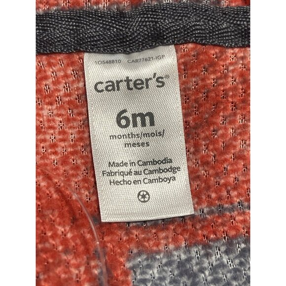 Carters Baby Sherpa Fleece Hooded Plaid Bunting With Ears Size 6M Red/Blue - Picture 4 of 6